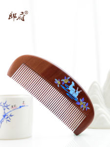 Langfu Antique Plum Wood Comb Painted Lacquer Art Men Women Style Hair Brush Small Deer Design Long Teeth Comb for Grooming