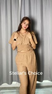 SC159 Set Butterfly Sleeve Smocking Blouse and Wideleg Pants with pockets upto Plus Size