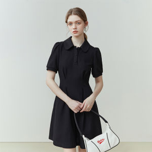 Vivian Fan Polo Collar Short Sleeve Commute Dress Womens X-Shaped Slimming Skirt A-Line Midi Dress Summer Cotton Polyester