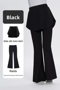 Aiwugo Childrens Dance Pants Trousers for Girls Practice Suit Flared Pants Latin Dance Tight Body Shaping Black Dance