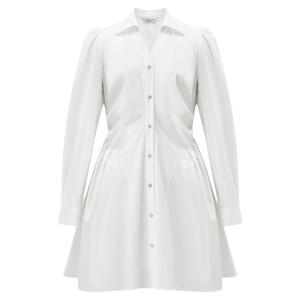TAMMY TANGS | White Long Sleeve Waist-cinching Slimming Beaded Single-button Shirt Dress