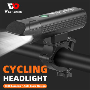 WEST BIKING 1300 Lumen Aluminum Shell Bike Light USB Rechargeable LED Light High Quality Flashlight Bike Front Anti-glare MTB Road Bike Flashlight Cycling Headlamp