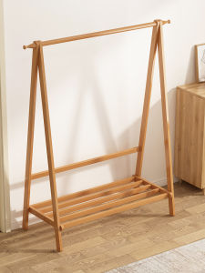 Indoor Simple Modern Style Wardrobe Rack Clothes Drying Pole Free-Standing Hanging Closet Organizer Bamboo Material Home Use