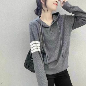 French Design Hooded Button-Up Wool Knit Top