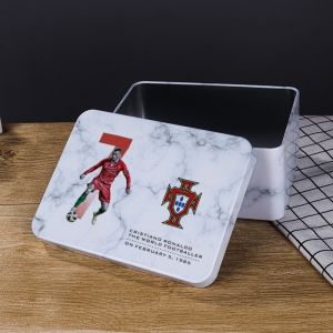 Football Player Image Square Iron Storage Box C.Ronaldo Messi Neymar Mbappe Lewandowski Haaland Large Gift Box