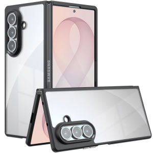 for Samsung Z Fold 8 Ultra Case Clear One Piece Metal Buckle Design Slim Crystal & Matte Hard Back Soft Black Bumper Non-Yellowing Shockproof Phone Case for Galaxy Z Fold 8Z Fold 7Z Fold 6