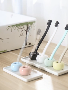 Minimalist Ceramic Toothbrush Holder Stand Ring Base Single Toothbrush Storage Bathroom Organizer