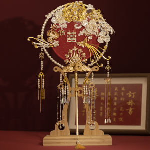 Chinese Style Wedding Fan DIY Handmade Material Kit New Bride Bridal Process Double Sided Long Handle Traditional Chinese Fan