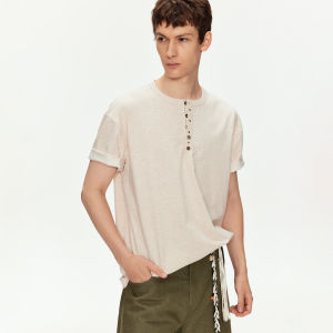 Henry Neck Check Placket Short Sleeve T-Shirt