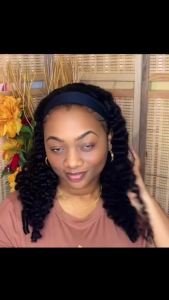 32 Inch Burmese Curly Headband Wig Full-Machine Made Natural Color Preplucked Brazilian Human Hair Headband Wig 250% Density
