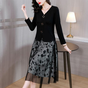 MAIMEI | Fashionable Long Sleeve Dress Set Womens Autumn New Style Slimming Ageless Elegant Half Skirt Two Piece Set Commute Lady Style