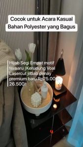 **KERUDUNG DENAY SUPER/HIJAB SEGIEMPAT VOAL MOTIF LASERCUT JILBAB SEGI4 MOTIF**