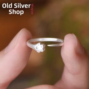 WU YUE JEWELRY | Cute Paw Adjustable 999 Sterling Silver Ring