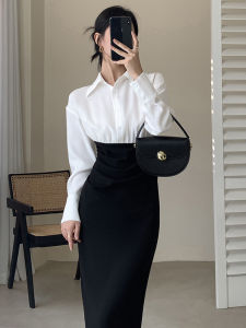 Đầm Sơ Mi Dài Thường Ngày Thanh Lịch Cho Nữ Mùa Xuân 2025 Mới Thắt Eo Thon Gọn Đi Làm Đan Xen Váy Dài D0509 Đầm Chữ a Cổ Chữ V