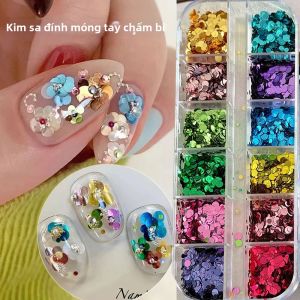 Bộ Trang Trí Móng Tay 3D Họa Tiết Hoa Chấm Bi Lấp Lánh 12 Ô Kiểu Retro Mảnh Vụn Tròn Lấp Lánh 1-3mm Phụ Kiện Trang Trí Móng Tay