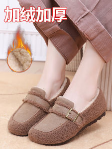 Winter Cotton Shoes Womens Doug Shoes Fleece-lined Thickened Fluffy Shoes Heattech Flat Mom Shoes Lazy Casual Shoes Snow Boots
