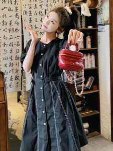 French Sweet Anti-Aging round Neck Shirt Dress Womens 2025 Summer New Korean Version Waist in Slimming Salt System Short Skirt