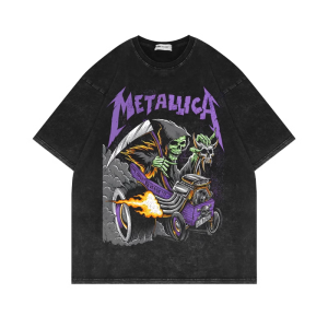 Áo Thun Tay Ngắn 280g Phun Trực Tiếp in Hình Xương Phong Cách Mỹ Oversize Thời Trang Mùa Hè Thường Ngày Cotton Thoáng Khí