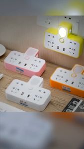(FREESHIP TOÀN QUỐC) Ổ Cắm Điện Thông Minh Phát Sáng Đa Năng Chữ T Kiêm Đèn Ngủ Gồm 4 Ổ Điện 2 Cổng USB - Cắm 3 Chấu Siêu Tiện Lợi