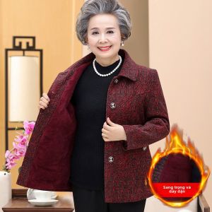Áo Khoác Lông Cừu Dày Cho Bà Ngoại Mùa Thu Đông Thường Ngày Cổ Polo Nút Áo Dài Thường Xuyên Mặc Thoải Mái Cho Phụ Nữ Trung Niên Và Cao Tuổi