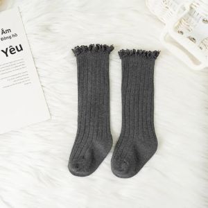 Tất Cao Đến Đầu Gối Cho Bé Gái Chất Liệu Cotton Mềm Mại Họa Tiết Ren Hoa Tất Đồng Phục Học Sinh Màu Trắng Xám Hồng Đen Xanh Lá Vàng Kaki Dành Cho Bé Từ 0-8 Tuổi