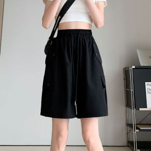 Grey Workwear Shorts Womens Summer 2024 Casual Mid-Length High Waist Wide Leg Sports American Five-Point Pants