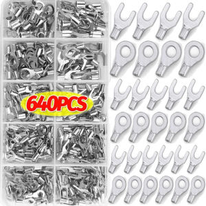 Dizoey 640/320PCS O/Y Type Brass Terminal Set Copper Ring Fork Terminals Kit Non-Insulated Electrical Cable Wire Connector Crimp Spade