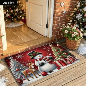 VIKAMA Christmas Snowman Doormat Non Slip Washable Indoor Outdoor Entry Mat Festive Christmas Party Decorative Rug Holiday Decor