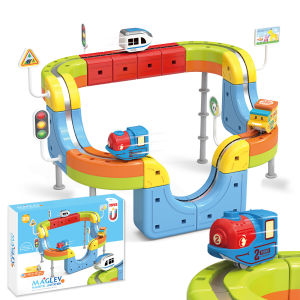 Track Fusion Train Set - 35PCS 3D Infinity Magnetic Rail with Mix-and-Match STEM Cubes Magic Flexible Race Track Toy for Kids A