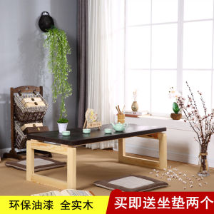 JUJIANG COFFEE Burnt Tong Tatami Tea Table Solid Wood Household Low Table Tea Table Small Kang Table Foldable Bay Window Table Balcony Table Japanese Style
