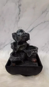 Natural Rock Cascade Indoor Water Fountain with LED Crystal Sphere