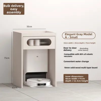 Multi-Layer Storage Rack for Robot Vacuum Cleaner under Sofa Stone Base Station Organization Cabinet Home Living Room Wood