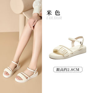 Dadong Lace-up Sandals Womens Shoes 2024 Summer New Arrival Fashion Sweet Wedge Low Heel round Toe Buckle X1707