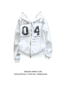 เสื้อสเวตเตอร์มีฮู้ดแบบหลวมๆ สไตล์อเมริกันย้อนยุคสำหรับผู้หญิง ฤดูใบไม้ร่วง 2025 แฟชั่นสปอร์ต ลำลอง แจ็คเก็ตคาร์ดิแกนซิปแบบมีซิป