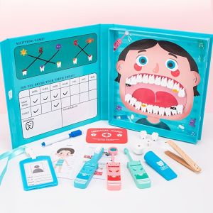 Giáo Dục Bằng Gỗ Nha Sĩ Playset-Màu Xanh Bộ dụng cụ y tế Đồ Chơi Cho Trẻ Em lứa tuổi 3 + chơi giả vờ Nha Sĩ Công Cụ món quà hoàn hảo Cho Halloween Giáng Sinh & Trở Lại Trường Học