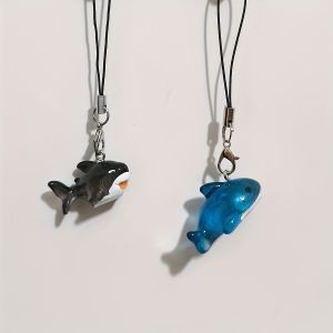 Black and Blue Cute Creative Resin Shark Phone Chain Pendant Phone Decoration Lanyard Couple Gift