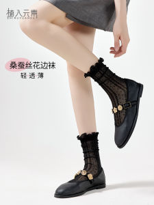Silk Lace Summer Thin Miu Ballet Style Socks Womens Breathable Flounce Loafers Home Comfort Soft Fabric Mid-Calf Socks