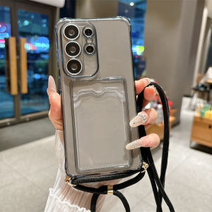 Crossbody Lanyard Card Holder Phone Case for Samsung S25 S26 Edge S23 S24 Ultra S22 Plus A56 A55 A54 A53 A52 A51 A50 Clear Cover