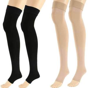Compression Socks Thight High Pressure Open Toe Varicose Stockings Men Women Varicose Veins S/M/L/XL (Skin/Black)