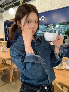 Denim Shirt Jacket Female Retro Hong Kong Style 2024 Spring & Fall New Design Sense Niche Shirt Loose Tops Long Sleeves