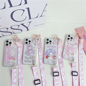 Sanrio for Iphone15promax Phone Case 14plus Cartoon My Melody Wrist Strap Shell 12 Apple 13pro Cute Transparent IP11 Soft Silicone Xsmax Men and Women 7P Cross Body Lanyard