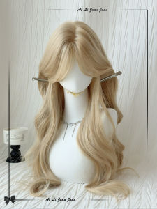 Ally Long Platinum Blonde Full Head Wig Womens Daily Natural Long Curl Hair Double Tail White Gold Wig Set High Breathability