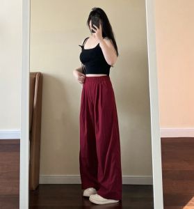 plus Size Womens Lazy Style Summer High Waist Wide Leg Casual Pants Ice Silk Loose Elastic Waist Comfortable plus Size Trousers