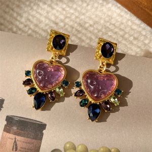 Exquisite Women Girls Vintage Palace Heart Crystal Earrings Lady Fashion Baroque Style Luxury Exaggerated Ear Rings Accessories
