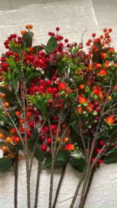 [SET TO] Lẻ và set combo hoa lễ tết trang trí decor phòng trưng bày tiểu cảnh đào đông cành lựu hoa bi cherry phối màu -bó to sum xuê + kèm lá không cần cành mạ xi