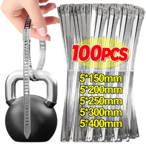 100PCS Stainless Steel Cables Tie Metal Self Locking Cable Ties Heavy Duty Fastening Rings Straps For Exhaust Wraps Organizer