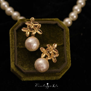 Elegant Cotton Pearl Vintage Earrings French Style Handmade Silver Plated Butterfly Insect Motif for Women Fashion Jewelry