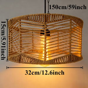 JOYINLED Japanese Paper Rope Ceiling Light Boho 32cm Vintage Chandelier Lamp E27 for Living Room Foyer Bedroom Kitchen Island