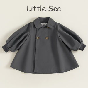 British Style Windproof Outerwear Long Lantern Sleeve Loose Childrens Jacket Simple Autumn Spring Fashionable Girls Coat