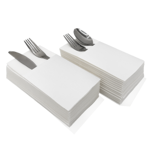 25/50PCS White Linen-Feel Prefolded Napkins 15.75x15.75inch，Built-in Flatware Pocket for Wedding Party  Disposable Eco-Friendly